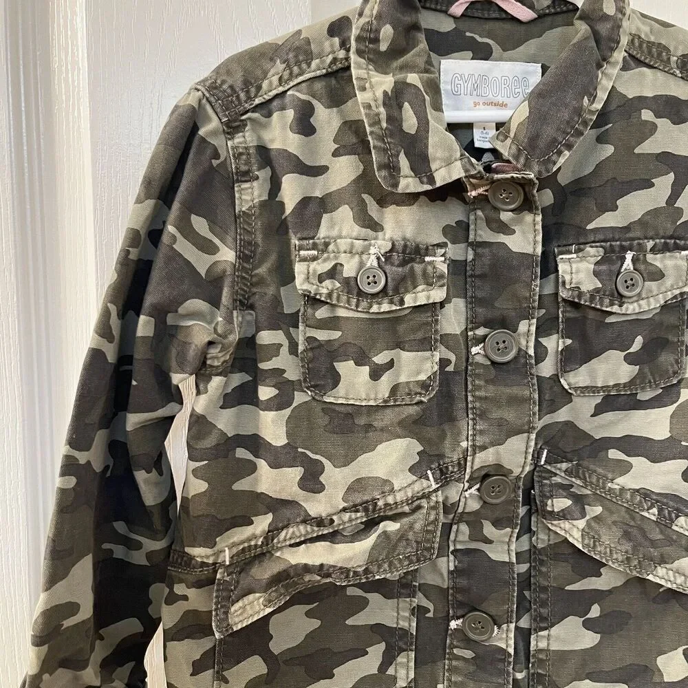 Gymboree Hello Sunshine Embroidered Camo Utility Jacket Girls Size Small 5-6